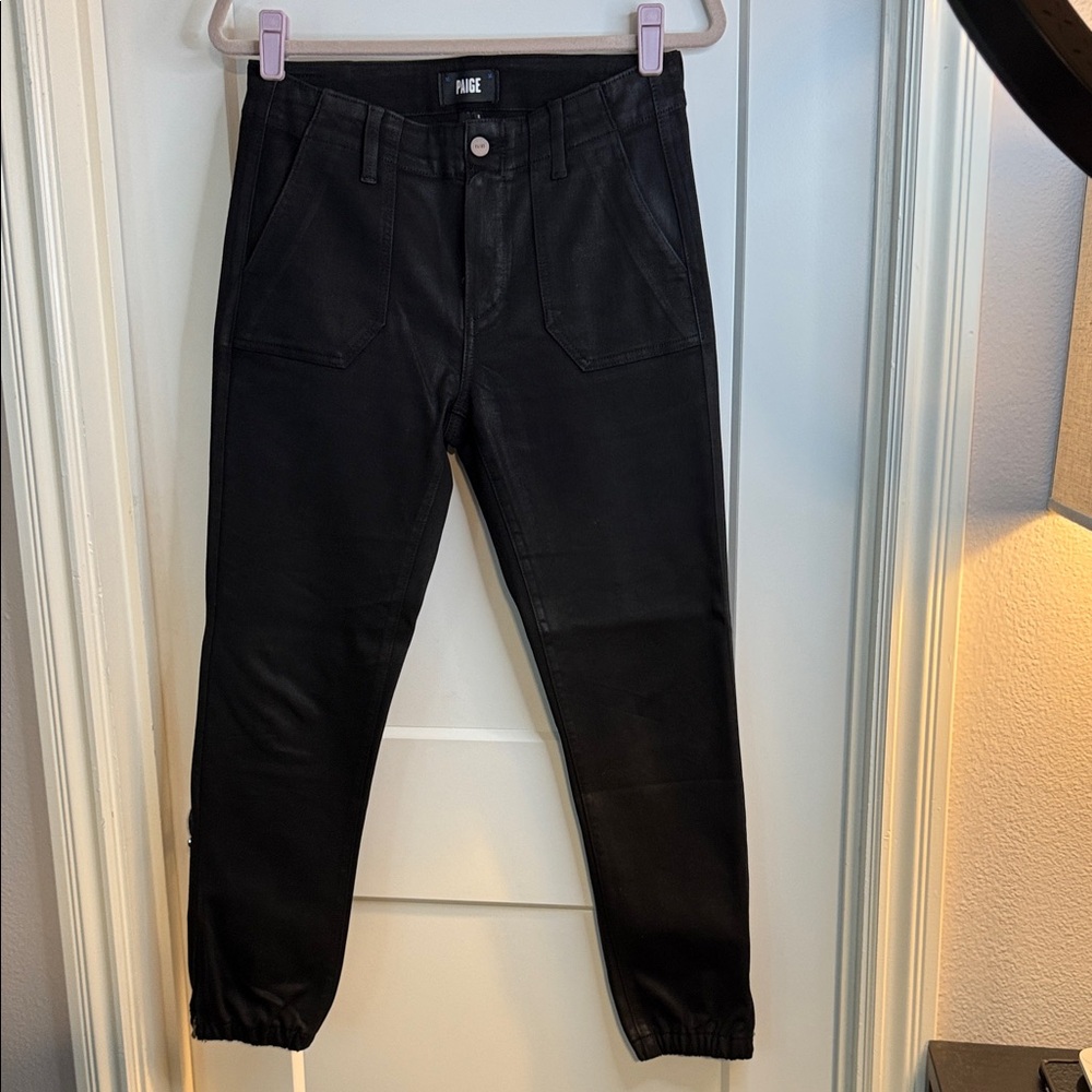 PAIGE Mayslie Jet Black Coated Casual Joggers